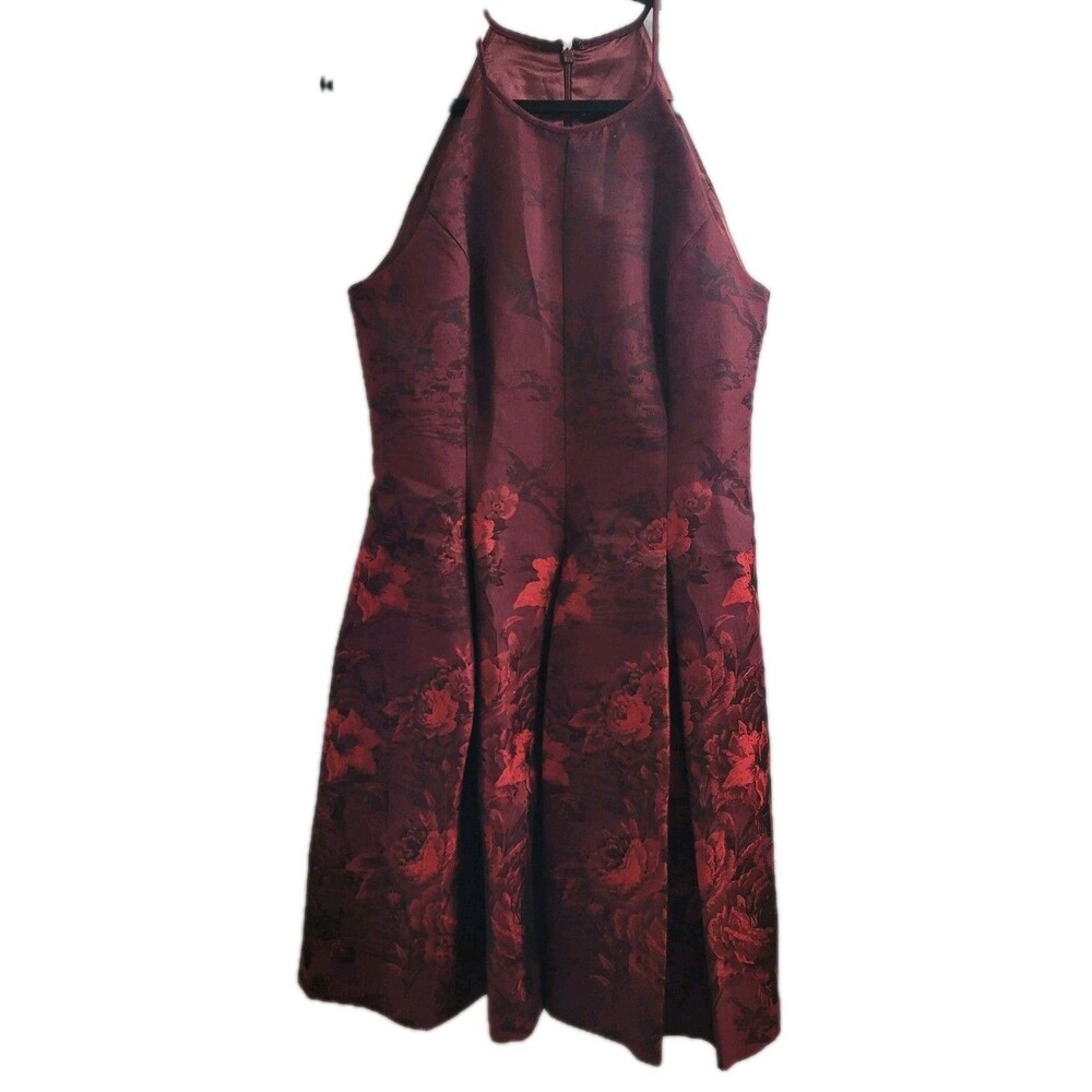 White House Black Market Halter Floral Jacquard Dress Burgundy Red Size 10 NWOT